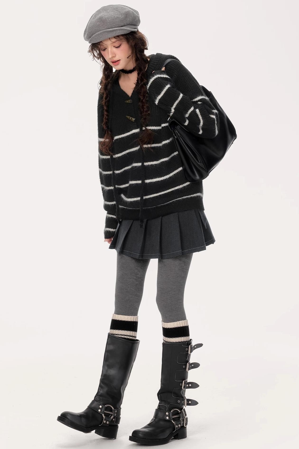 Hooded Striped Knit Sweater