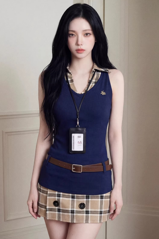 Elegant Sleeveless Knitted Vest Skirt Set-Up