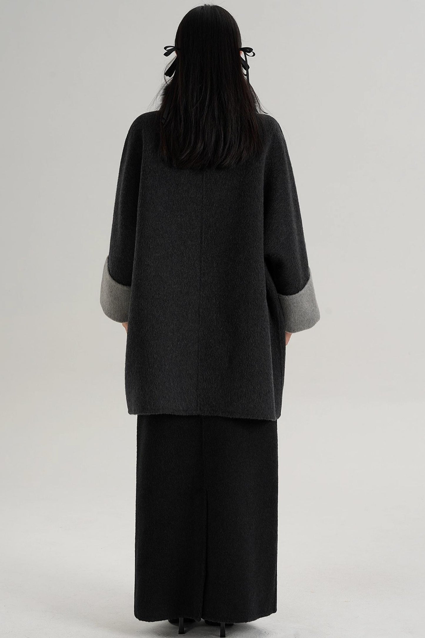 Elegant Fox Fur Collar Wool Cape Coat