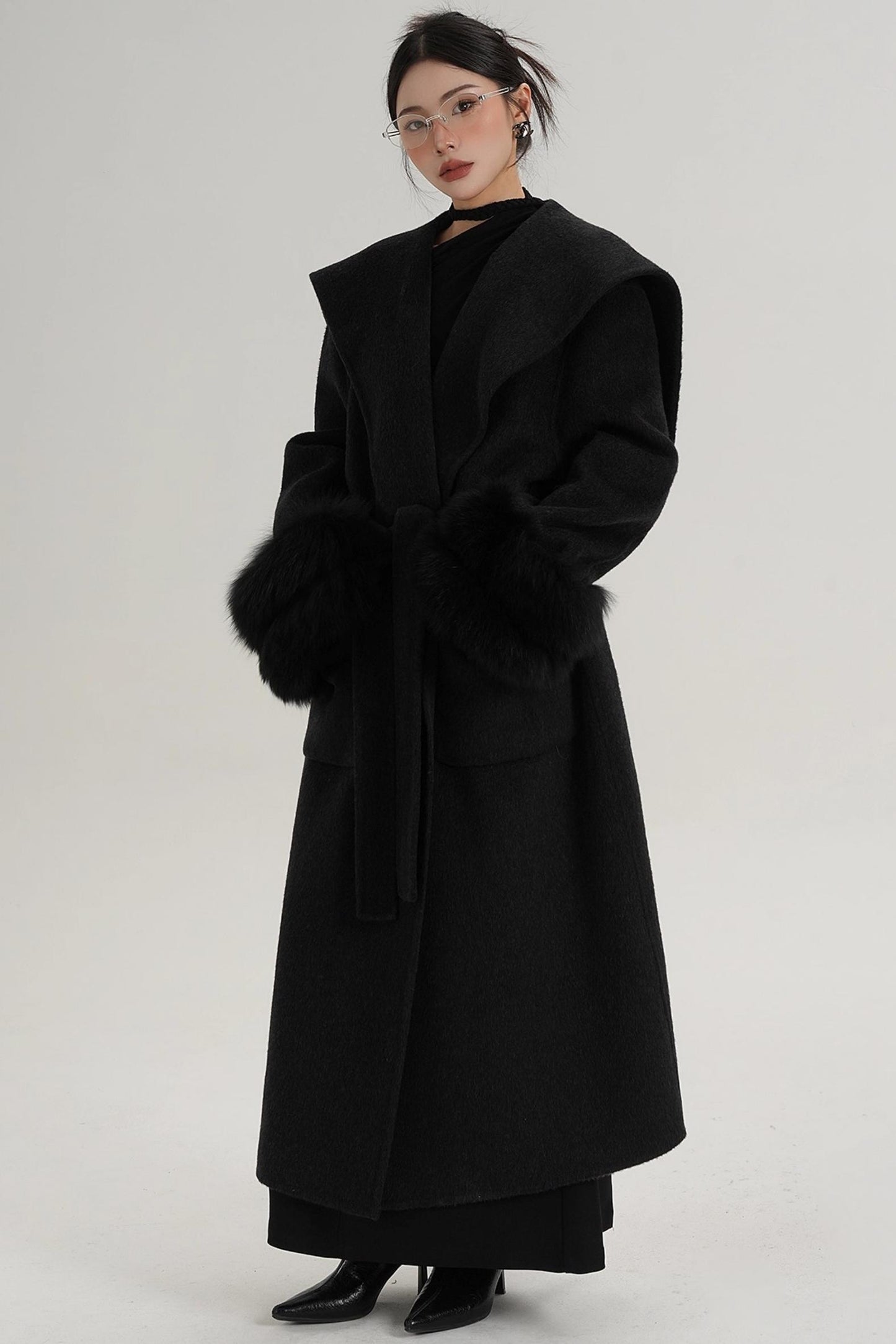 Fox Sleeve Wool Coat