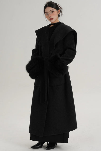 Fox Sleeve Wool Coat
