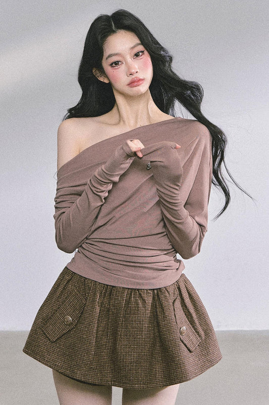 Melbourne Korean Slanted Shoulder T-shirt