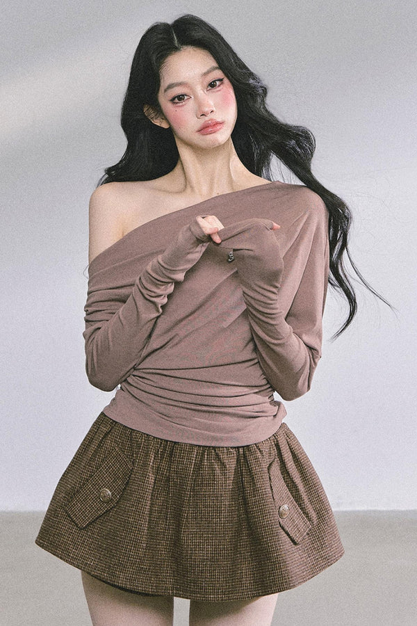 Melbourne Korean Slanted Shoulder T-shirt