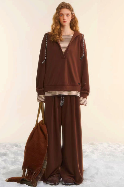 Retro Striped Patchwork Sweatshirt Set-Up