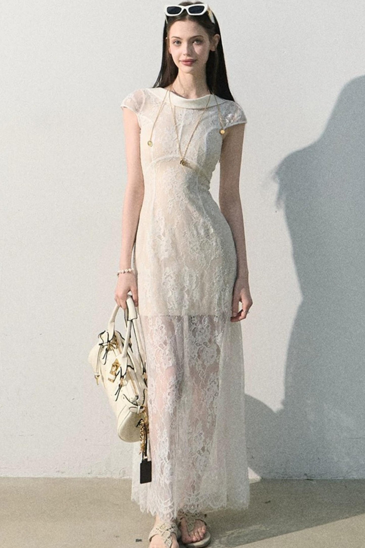 Abito jacquard in pizzo nuvola