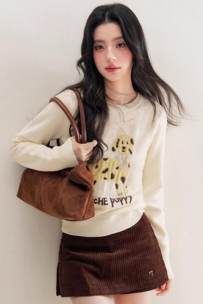 Puppy Jacquard Pullover Sweater