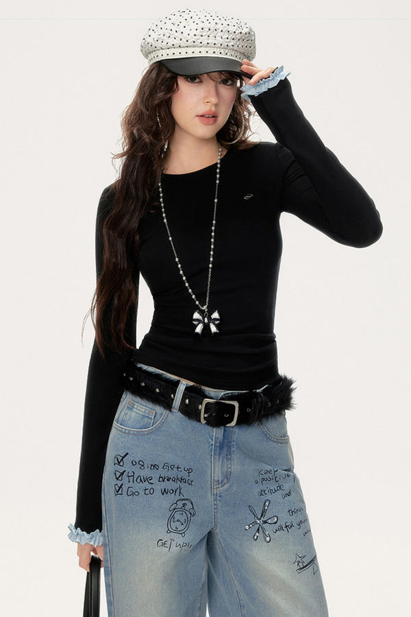 Simple Slimming Long-Sleeved T-Shirt