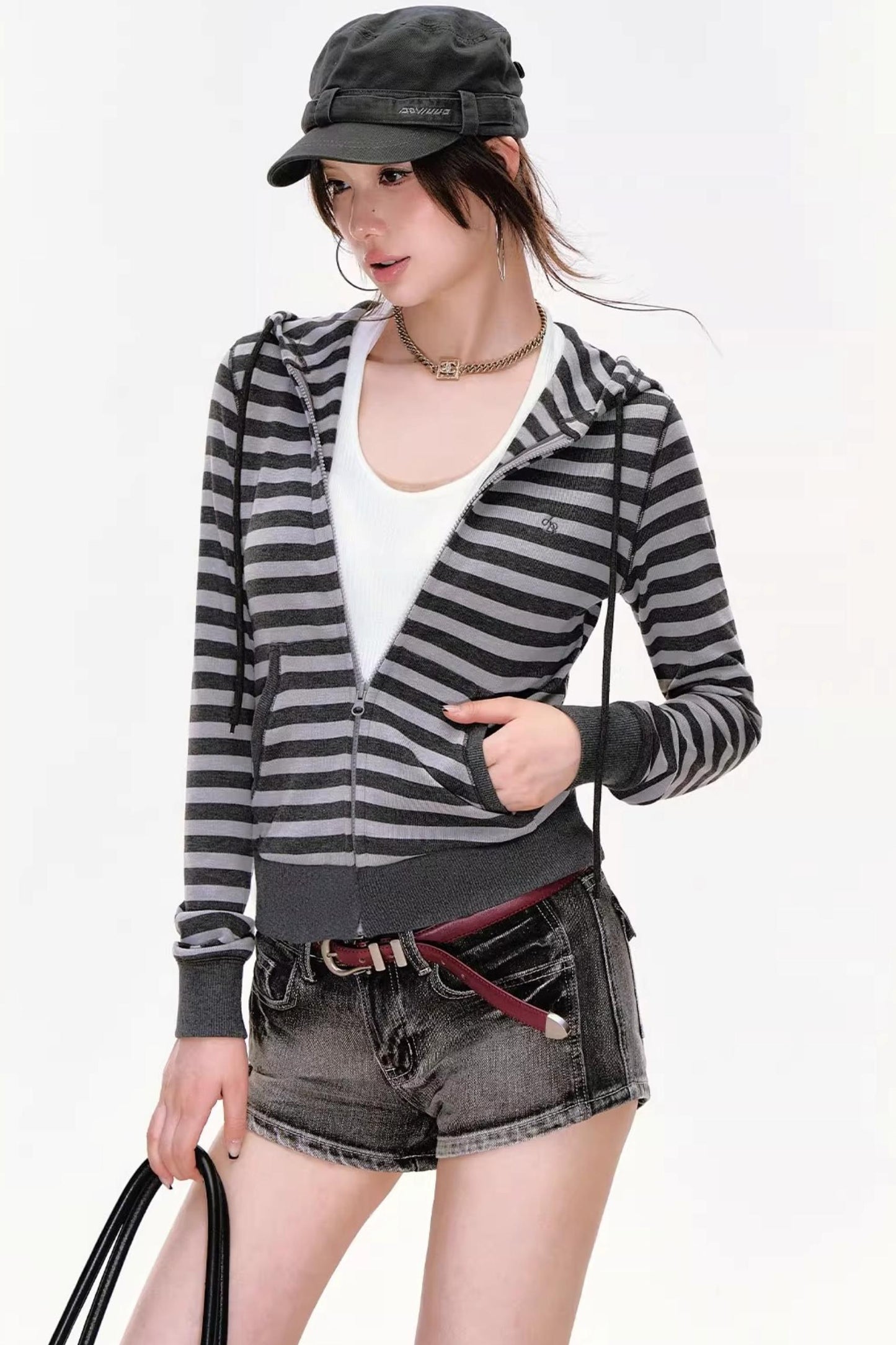 Contrasting Striped Vintage Hooded Cardigan