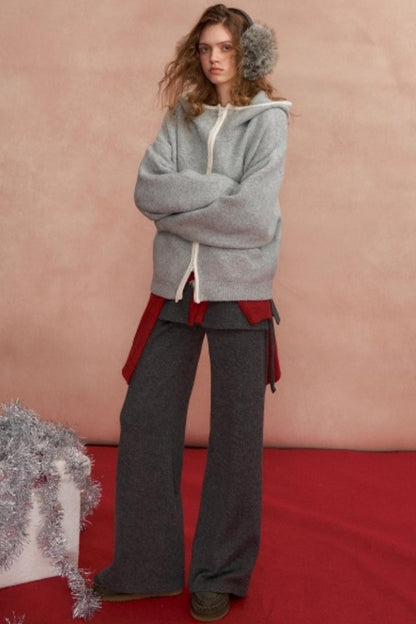 Hooded Cardigan With Contrasting Edges