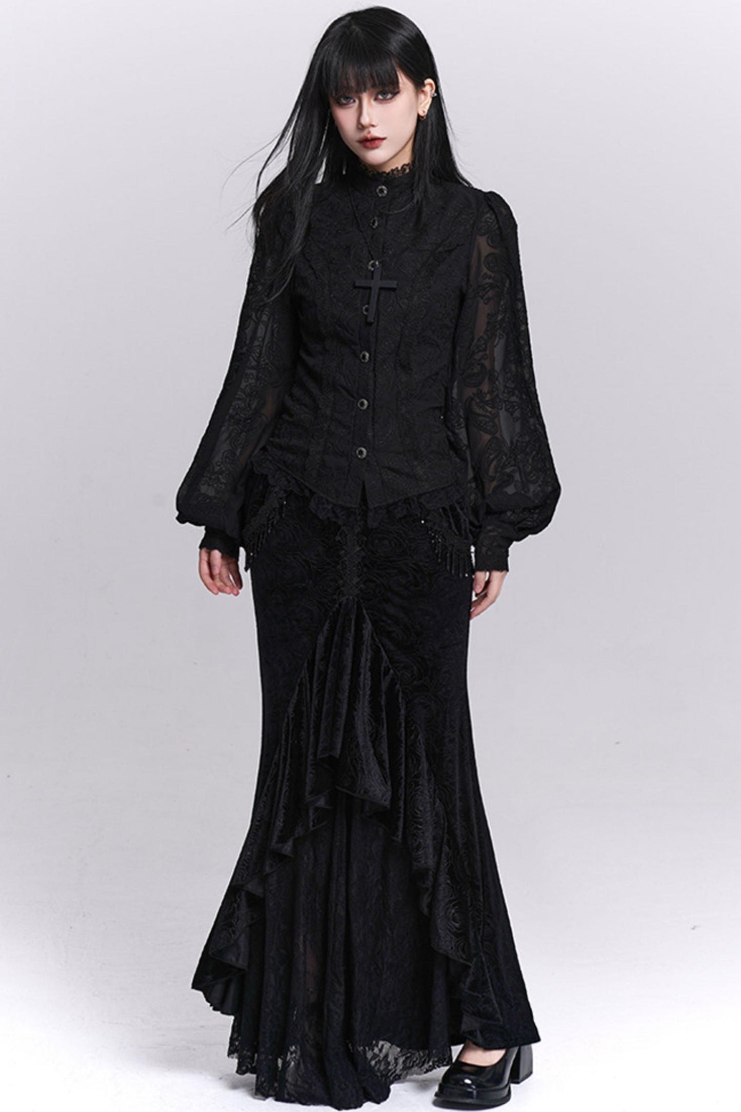 Schwarzer Samt-Mermaid-Rock