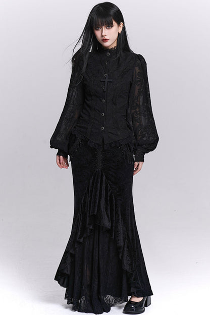 Schwarzer Samt-Mermaid-Rock