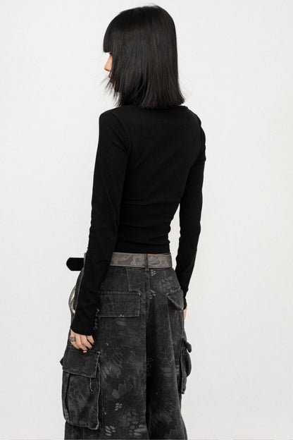 American Black Long Sleeve Top