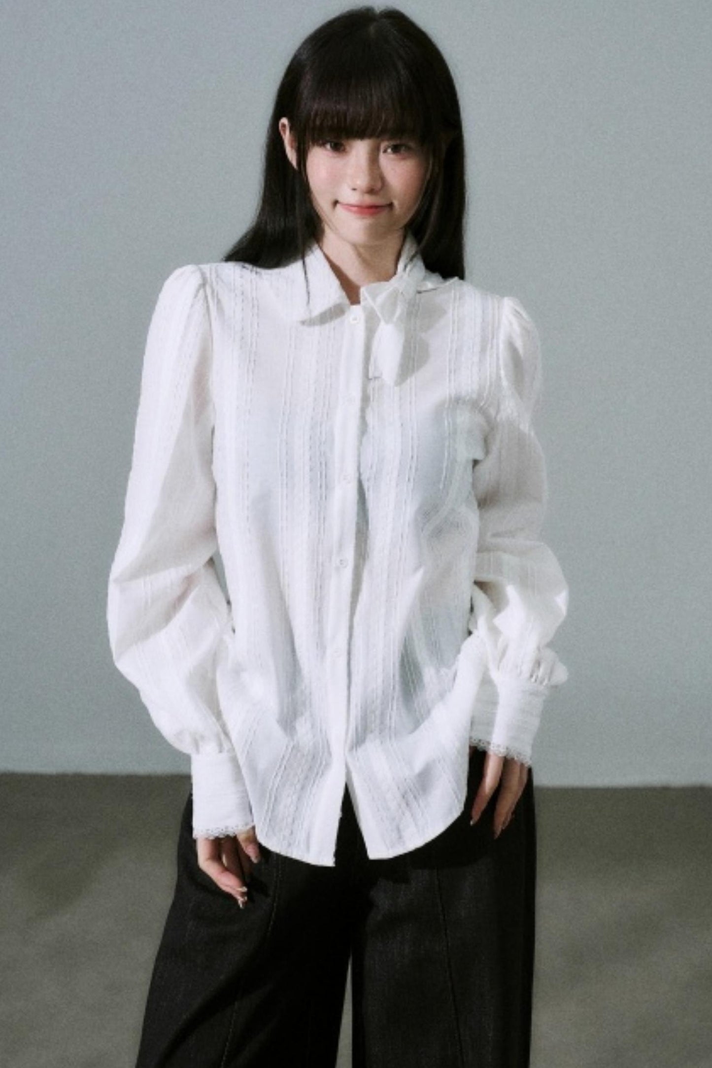 Sheer Cotton Bowknot Shirt