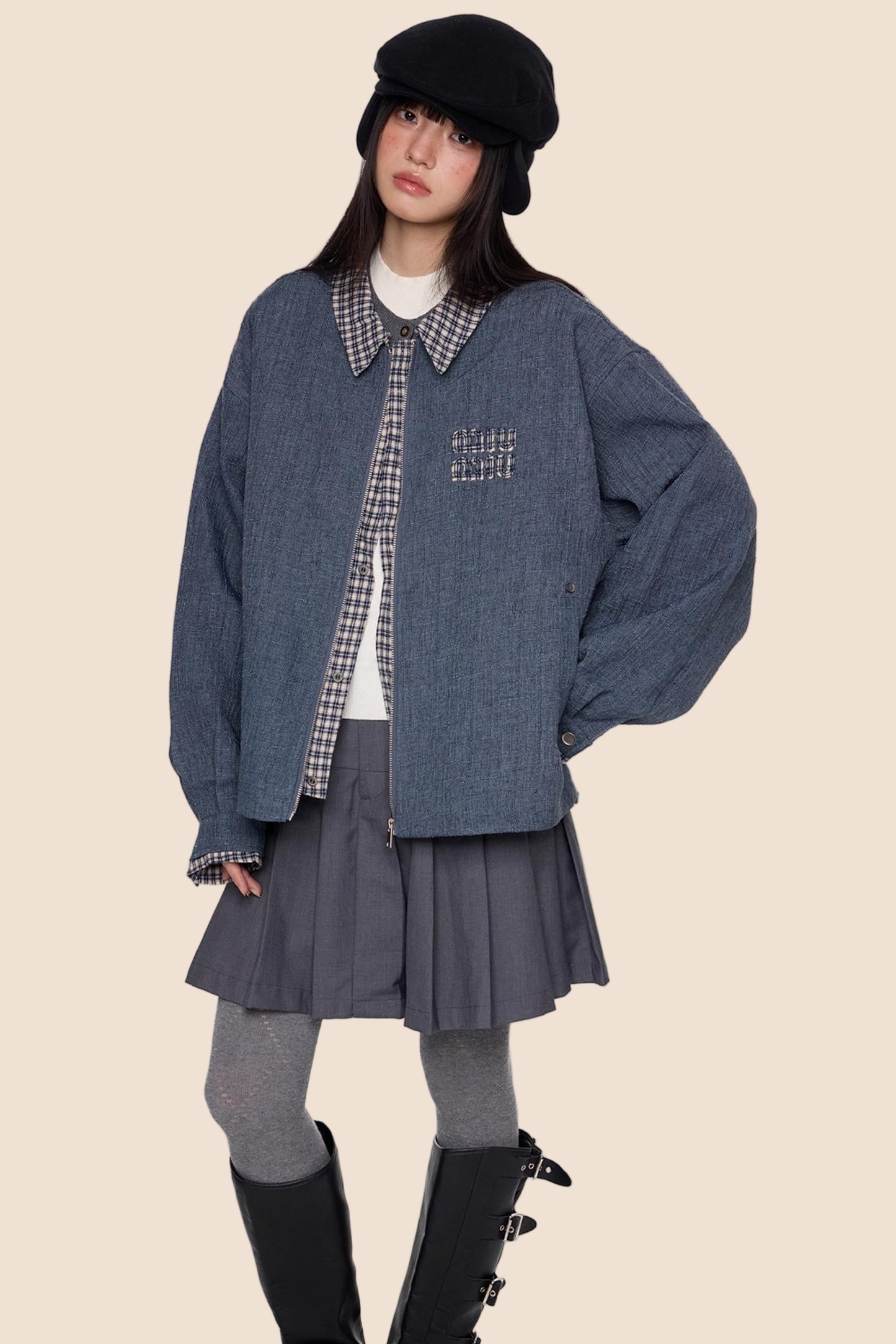 Autumn Embroidered Plaid Jacket