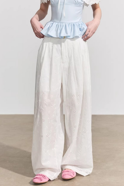 Pantaloni in cotone floreale bianco