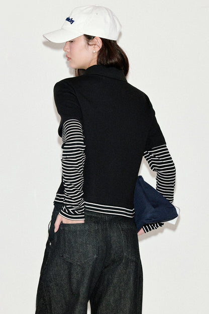 Retro Striped Polo Long-Sleeved Top