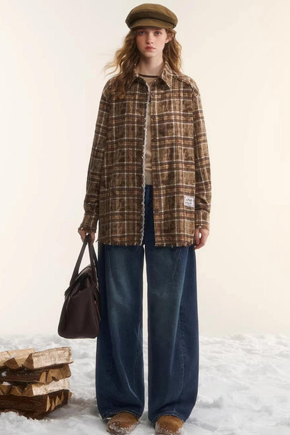 Lace-Trimmed Plaid Shirt