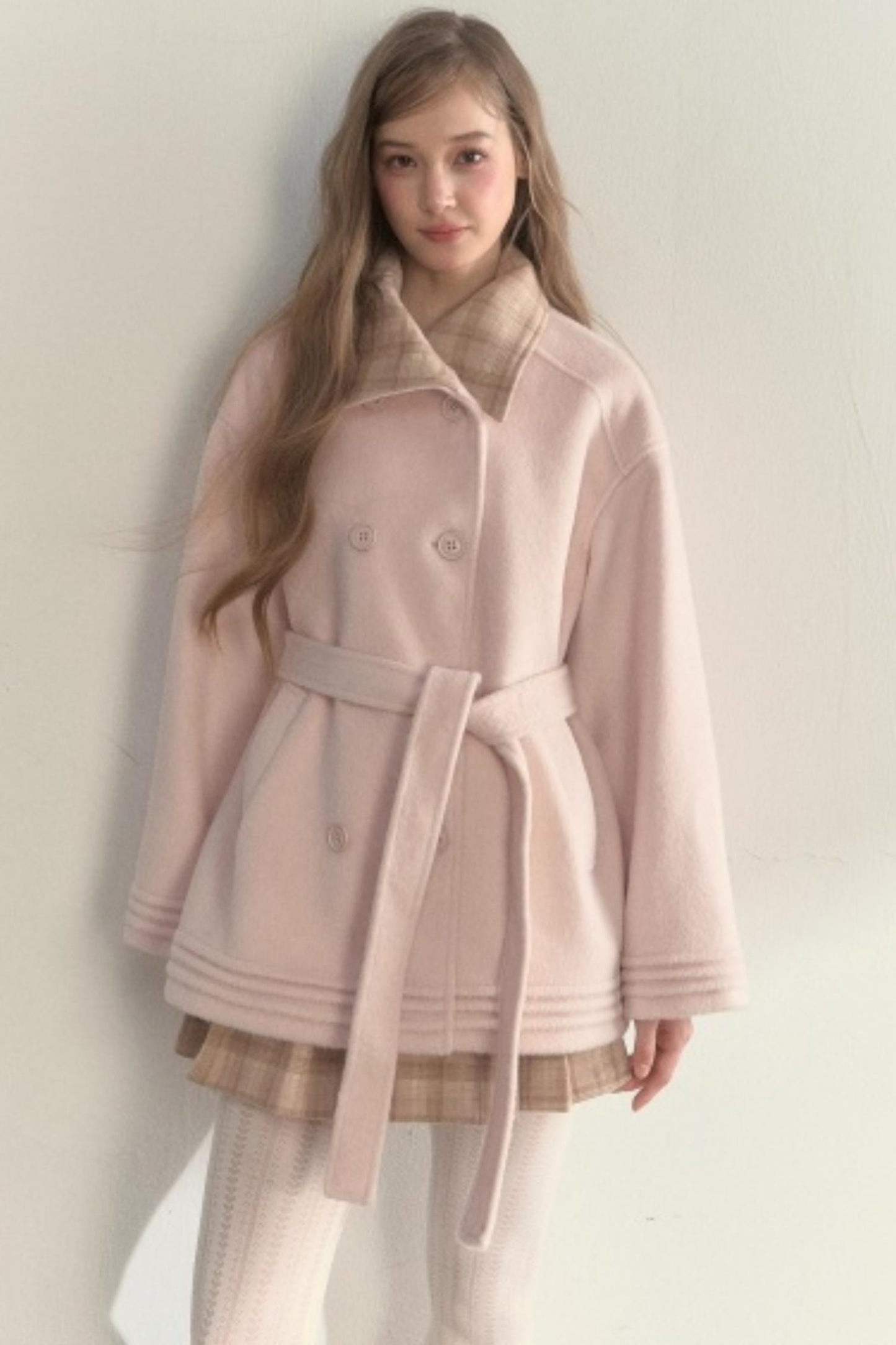 Plaid Double-Breasted Wool Coat