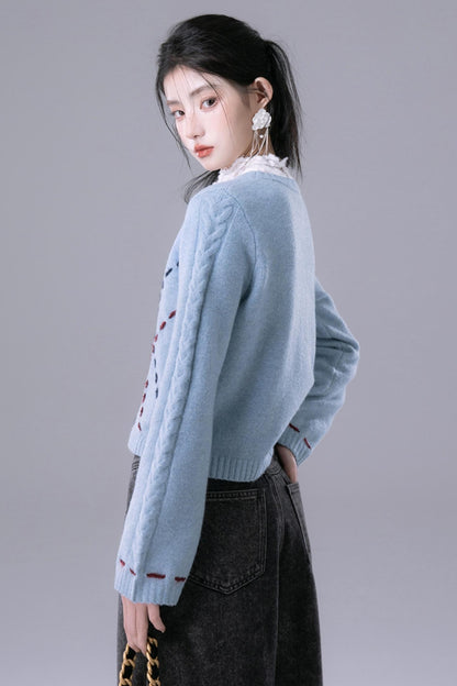 Sky Blue Contrasting Hand-Stitched Jumper Top