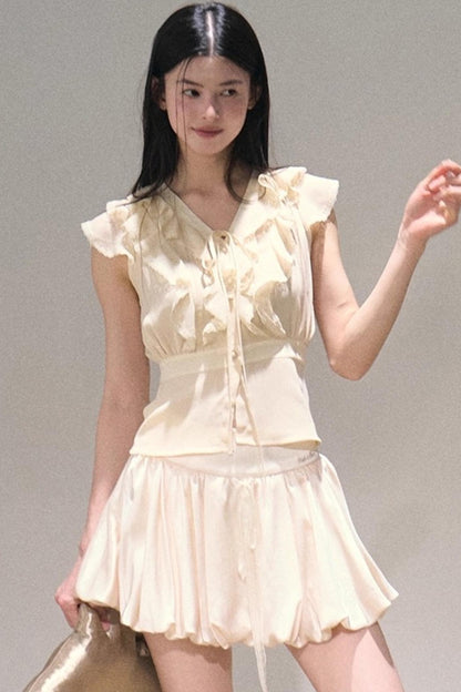 River Ruffle Sleeveless Waist Cinched Top