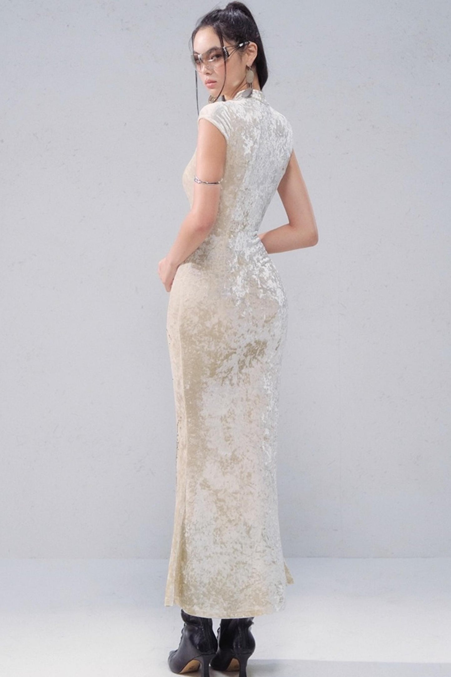 Porcelain Velvet Cheongsam Dress