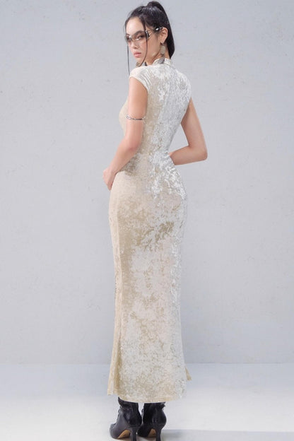 Porcelain Velvet Cheongsam Dress