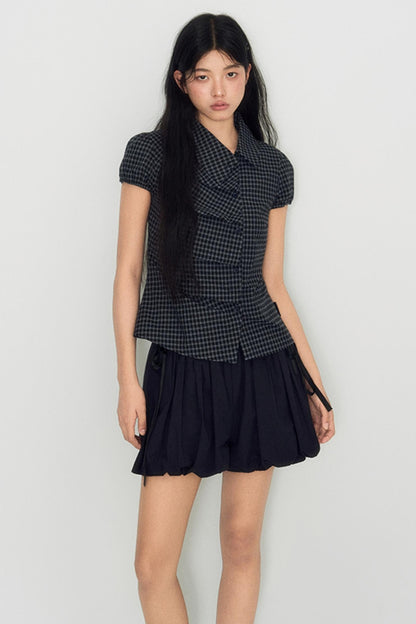 Nap Plaid Shirt & Pleated Skirt Set-Up