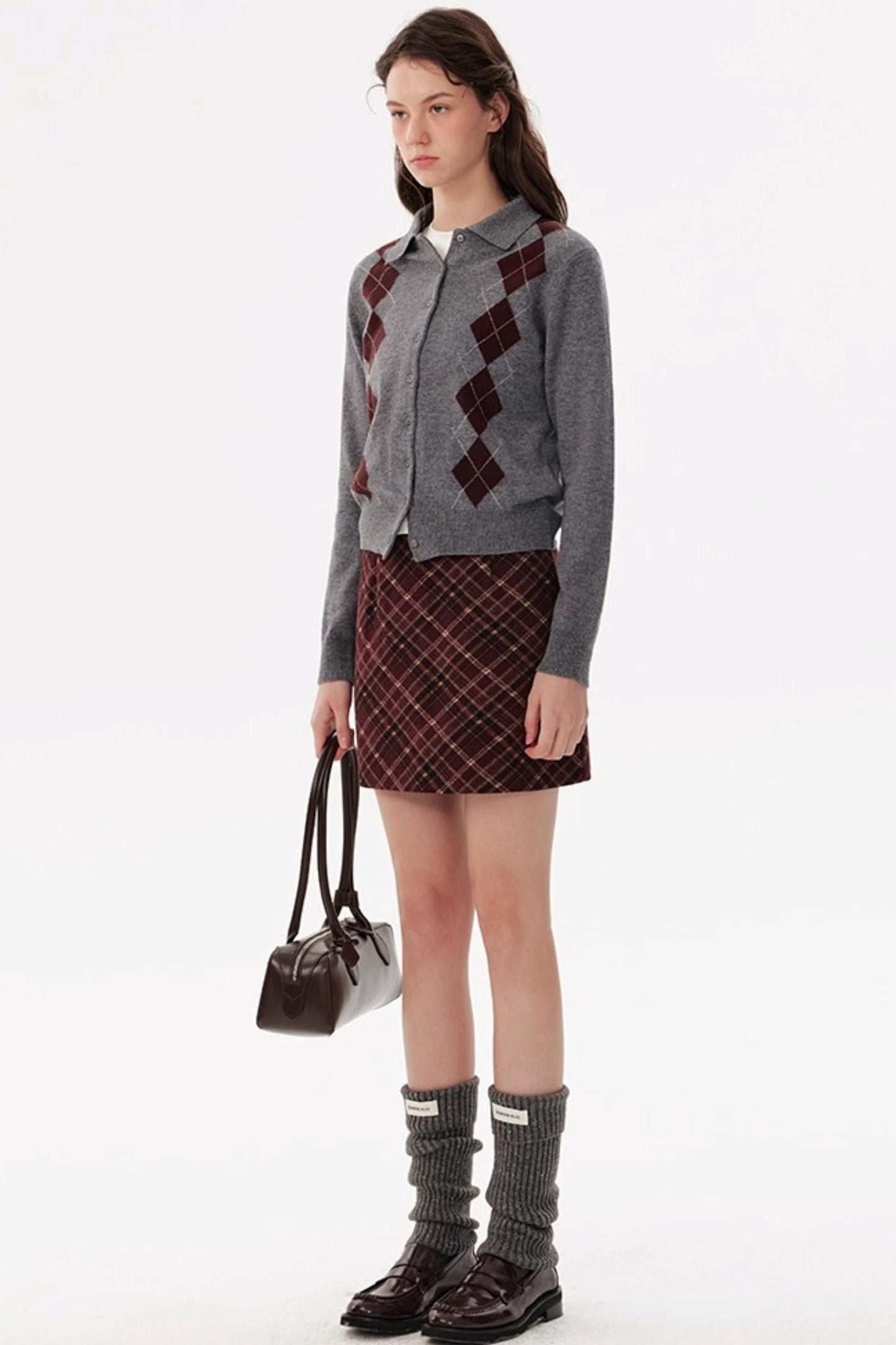 Vintage Red Plaid Woolen A-Line Skirt