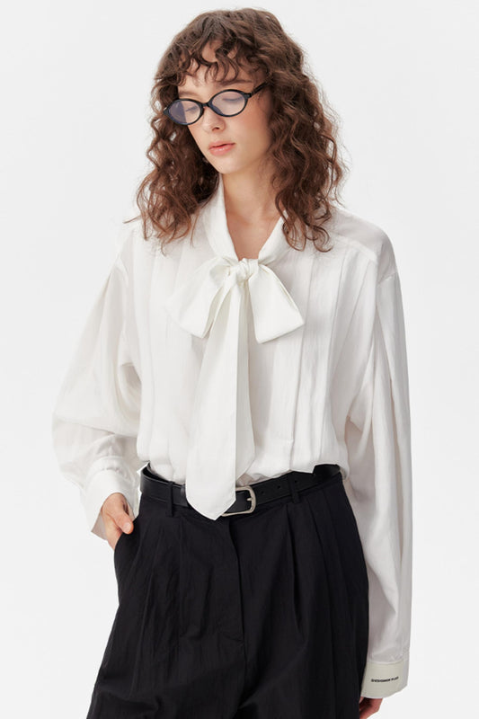 Pleated Bow Tie Shirt