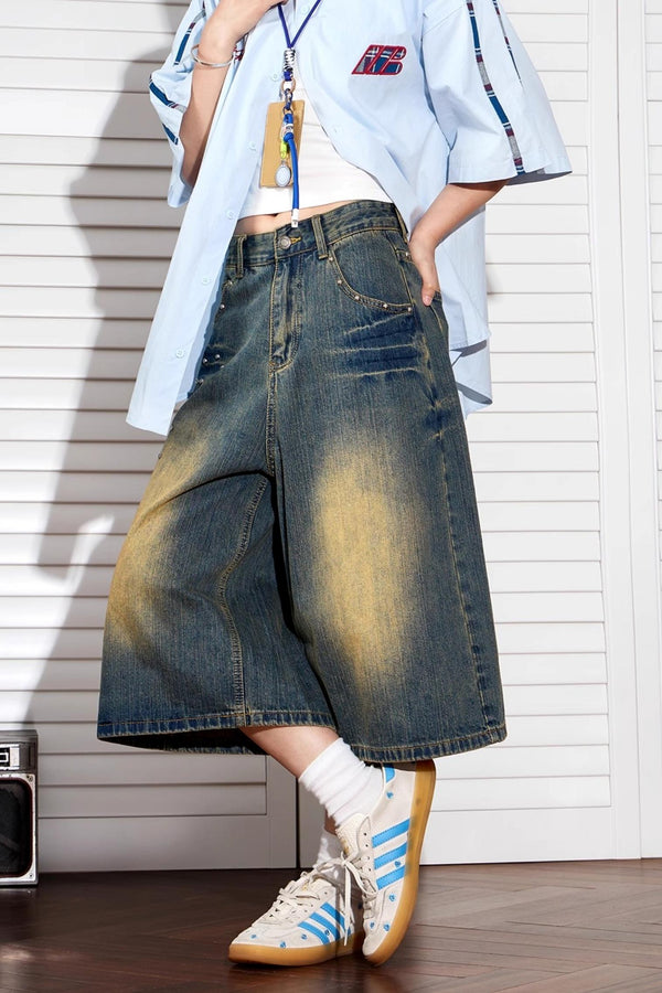 Vintage Wide-Leg Denim Shorts