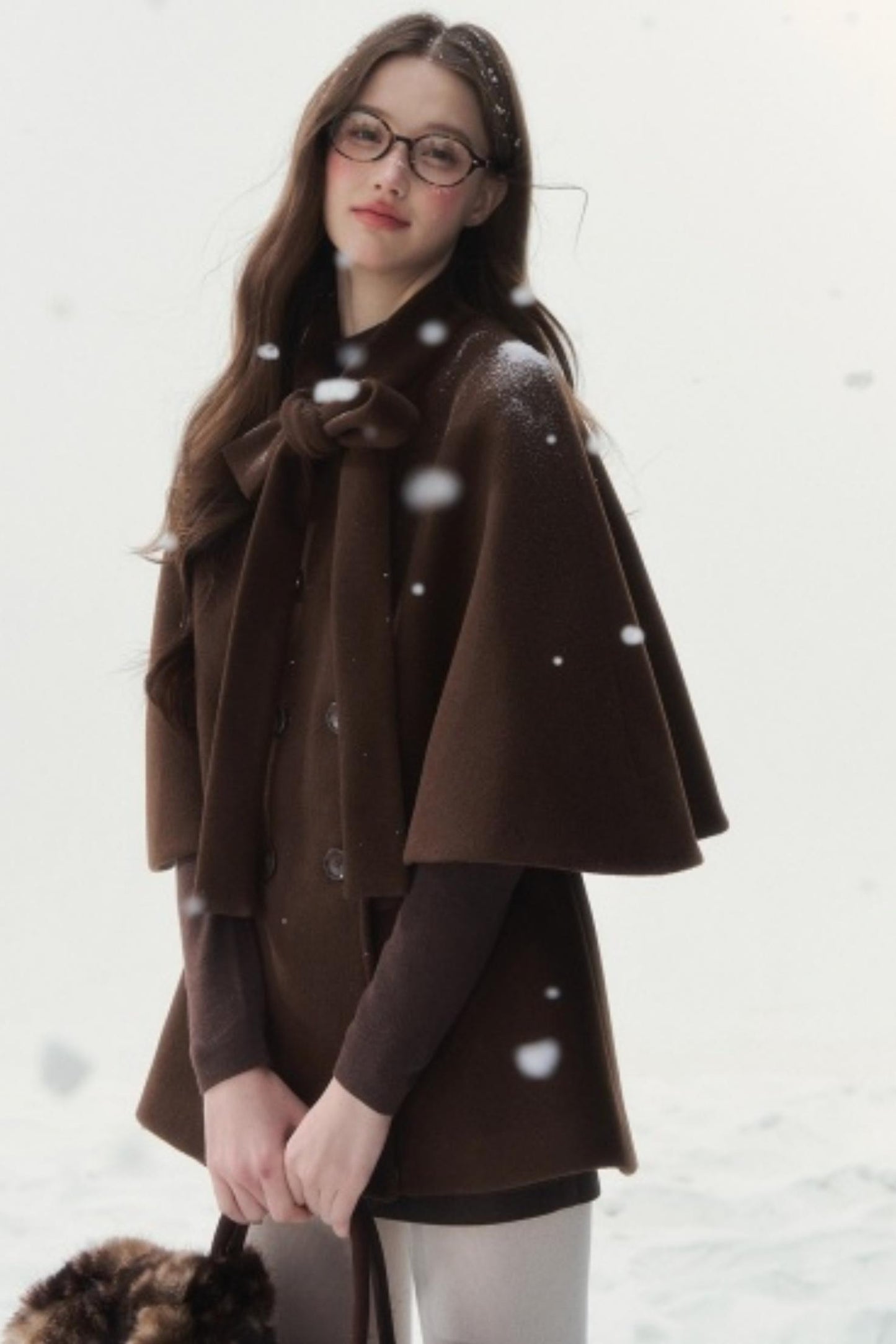 Cocoa Double-Breasted Cape Coat