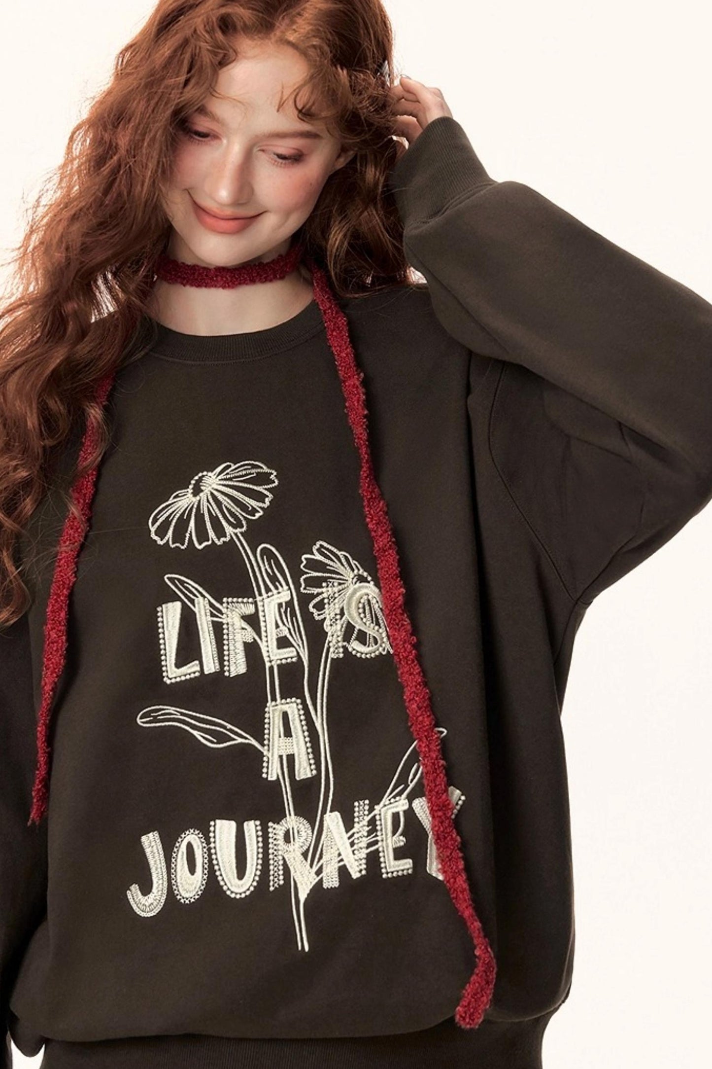 Graffiti Embroidered Color-Blocked Sweater