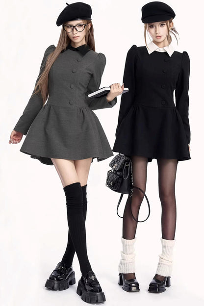 French Retro Color-Blocking Dress