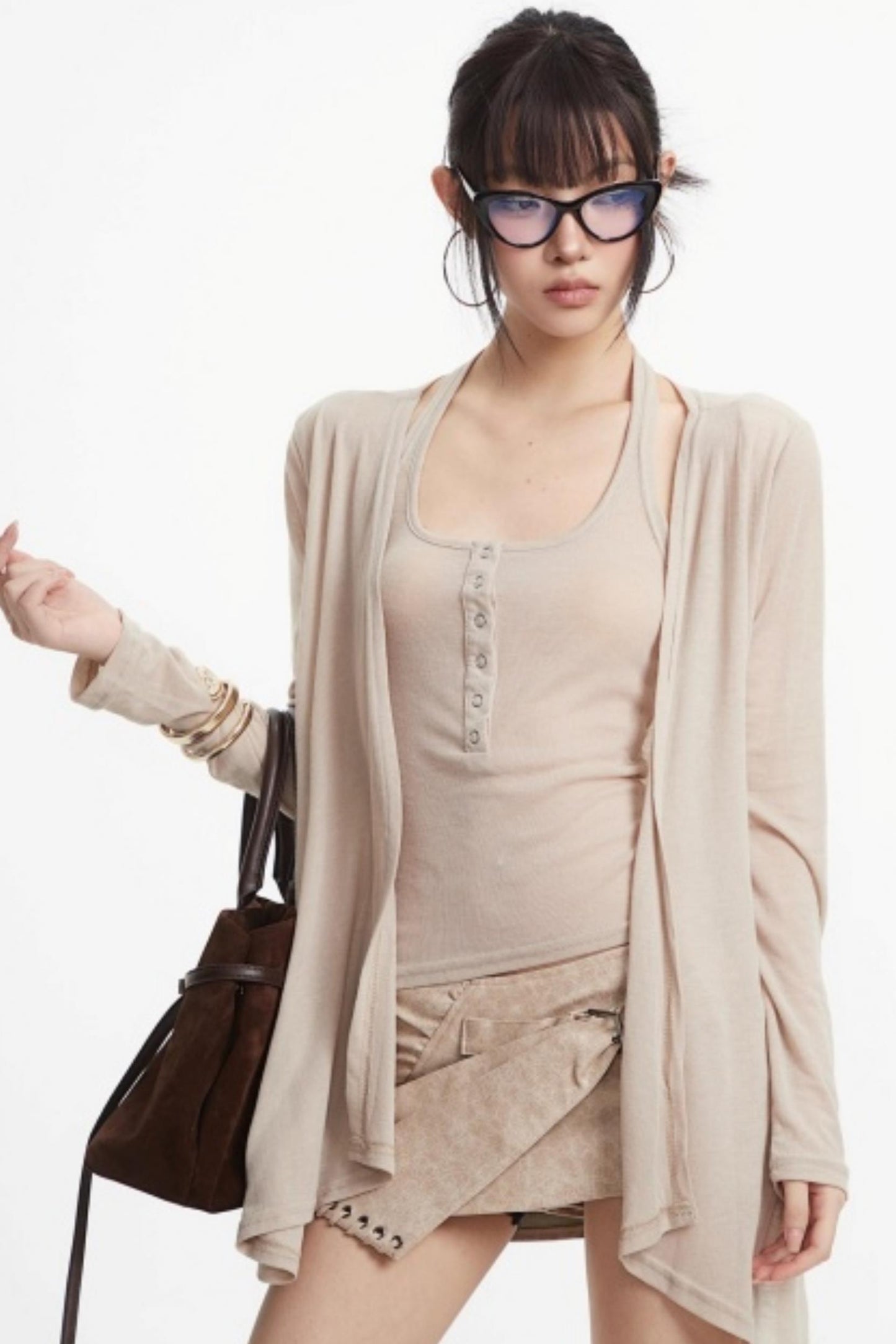 Apricot Retro Knitted Cardigan Set