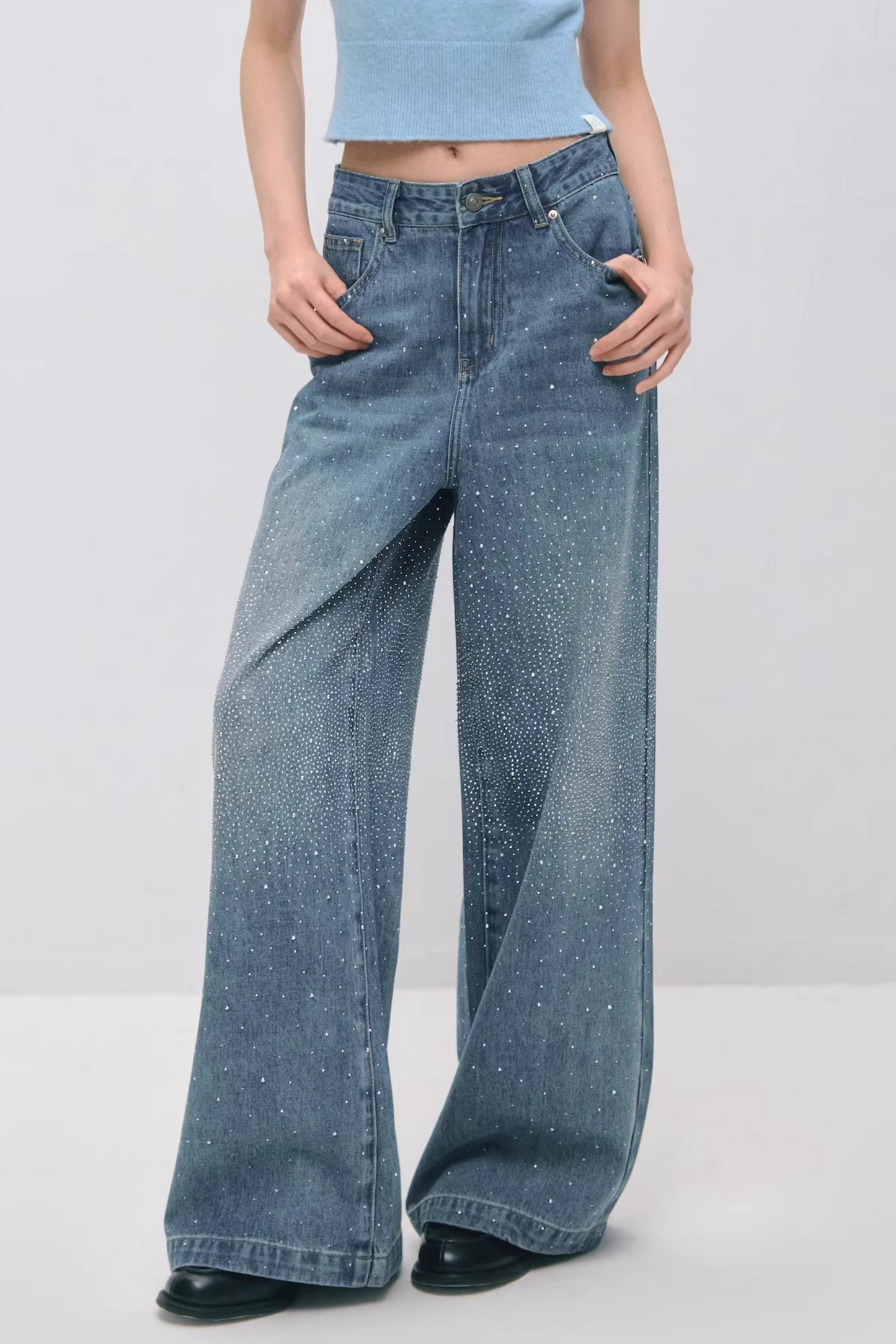 Somesowe 레트로 스트레이트핏 스파클링 청바지