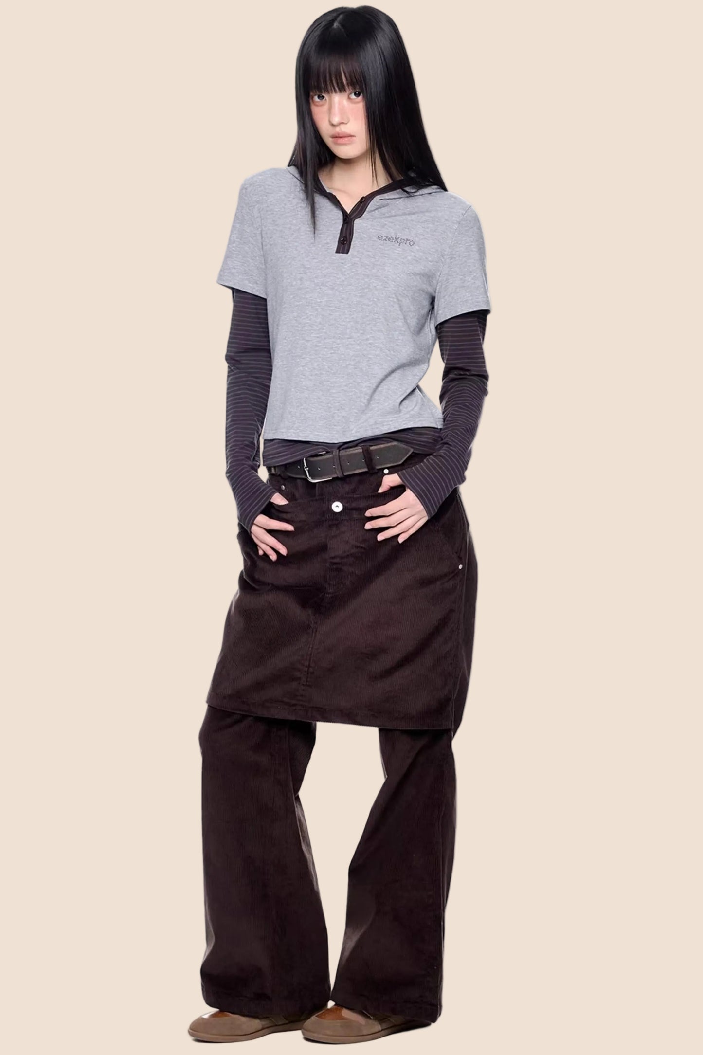 Striped Color-Block Henry Collar Top