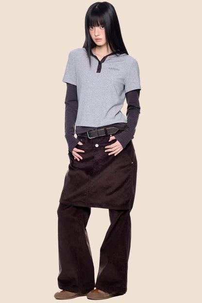 Striped Color-Block Henry Collar Top