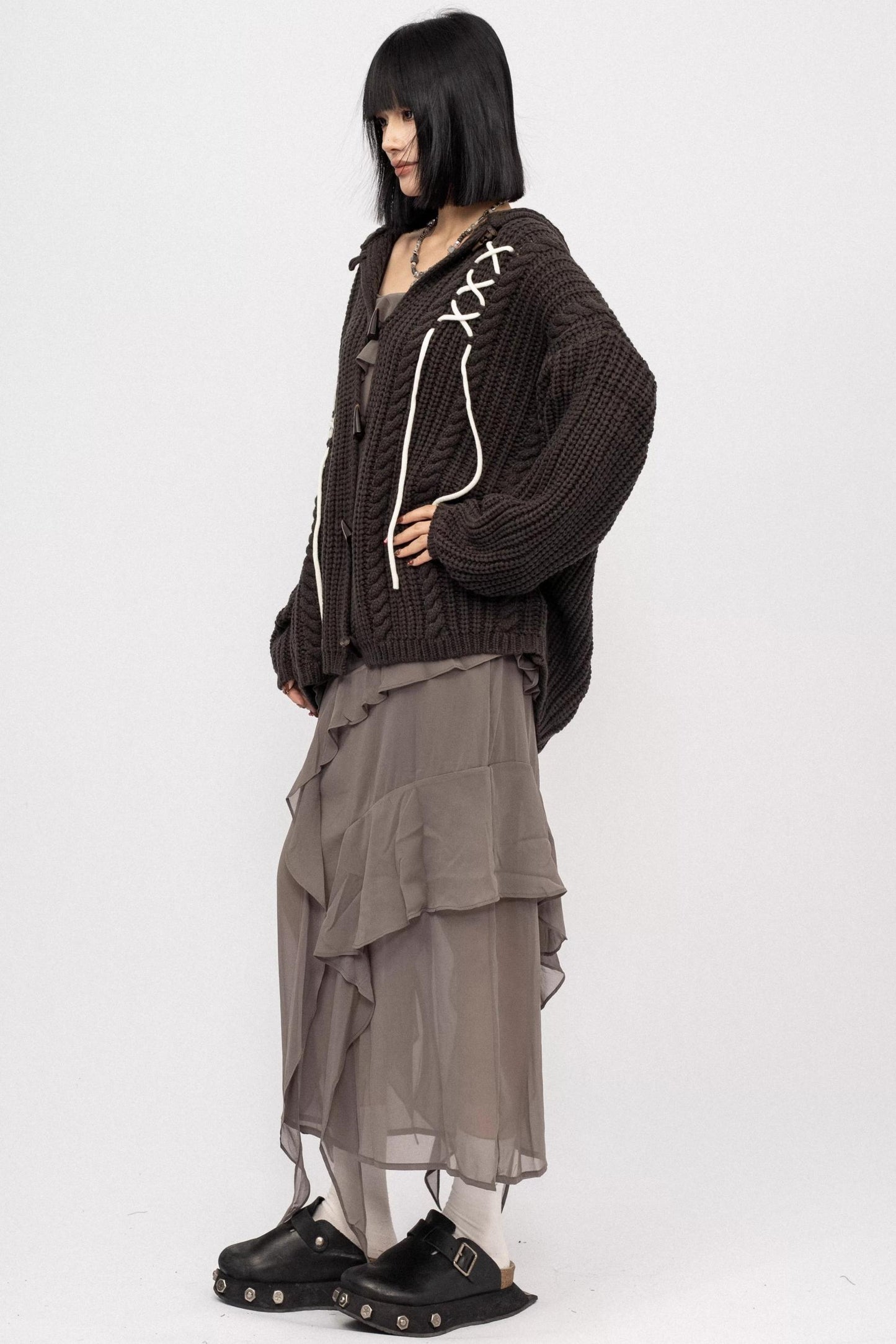 American Retro Knitted Hooded Cardigan