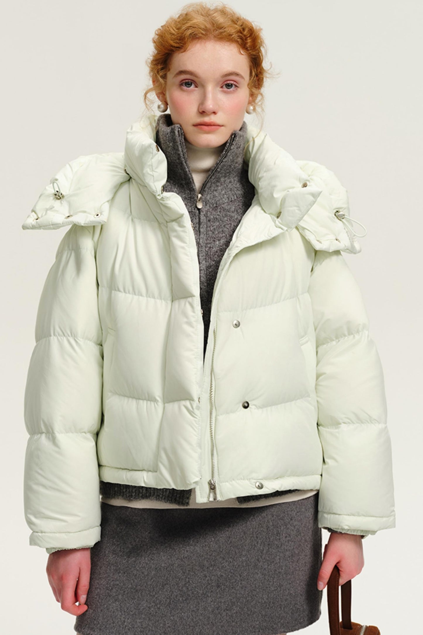 White Goose Down Removable Hat Jacket