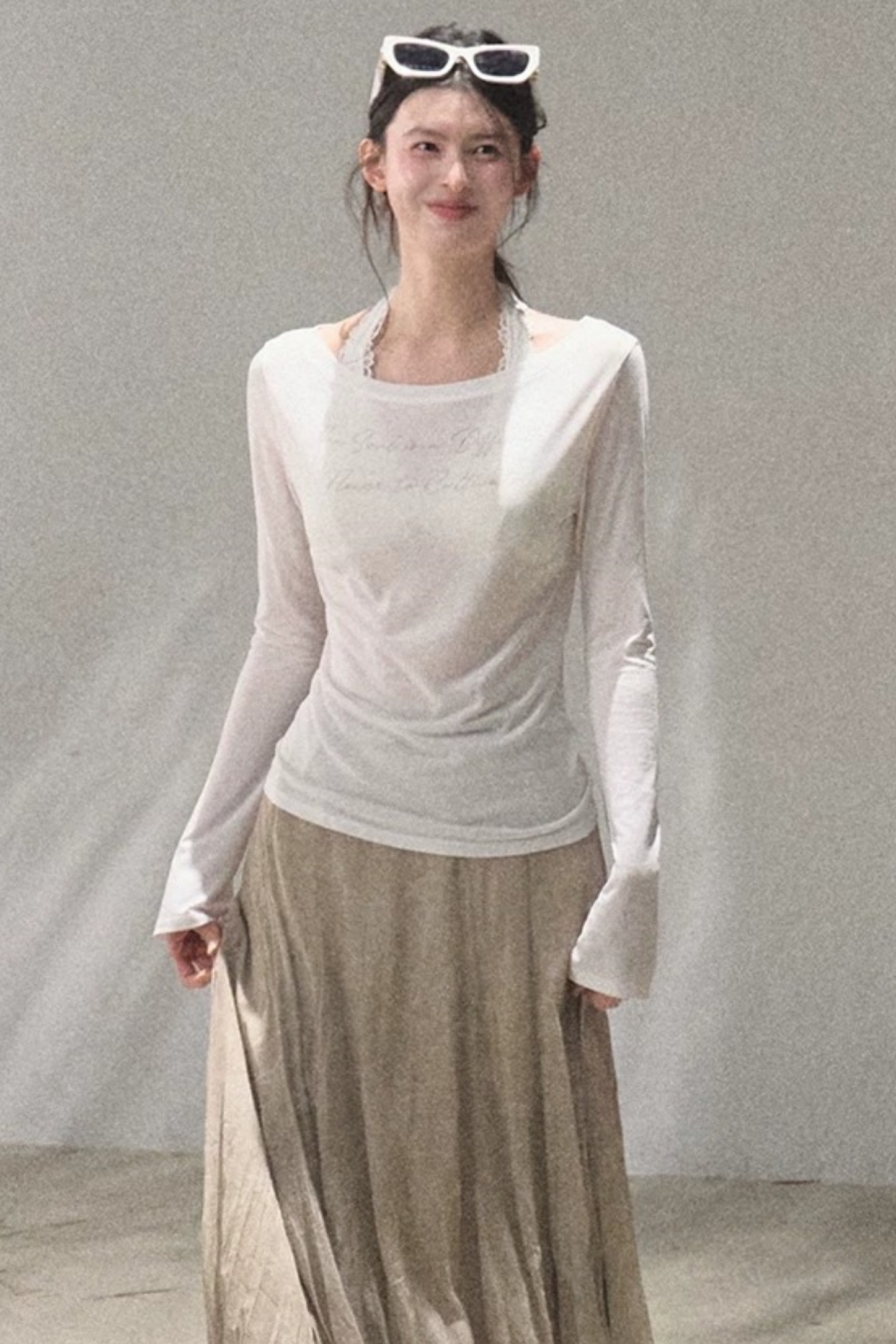 Printed Lyocell Linen Long Sleeve Top