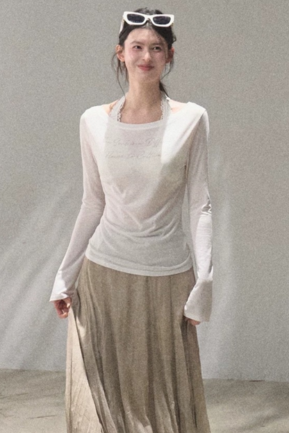 Printed Lyocell Linen Long Sleeve Top
