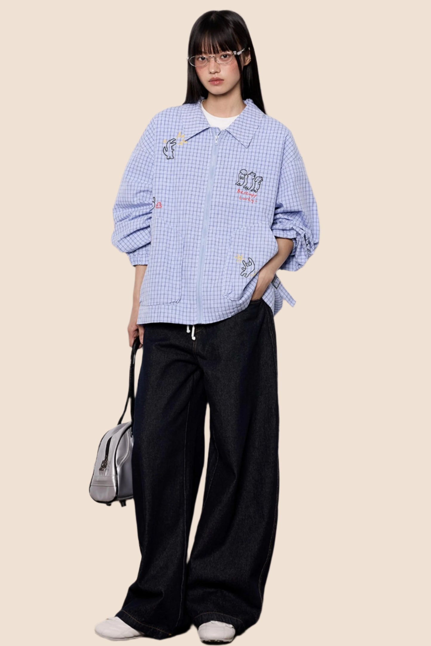 Cartoon Print Plaid Jacket