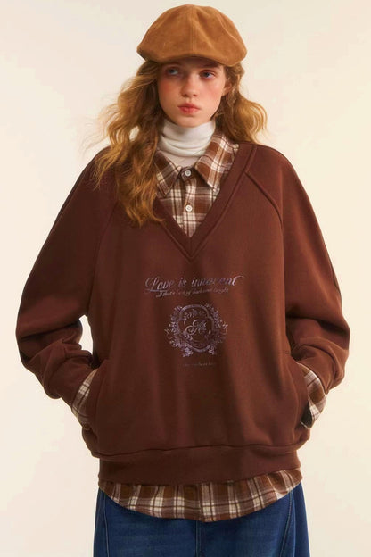 Retro Plaid Patchwork Sweatshirt