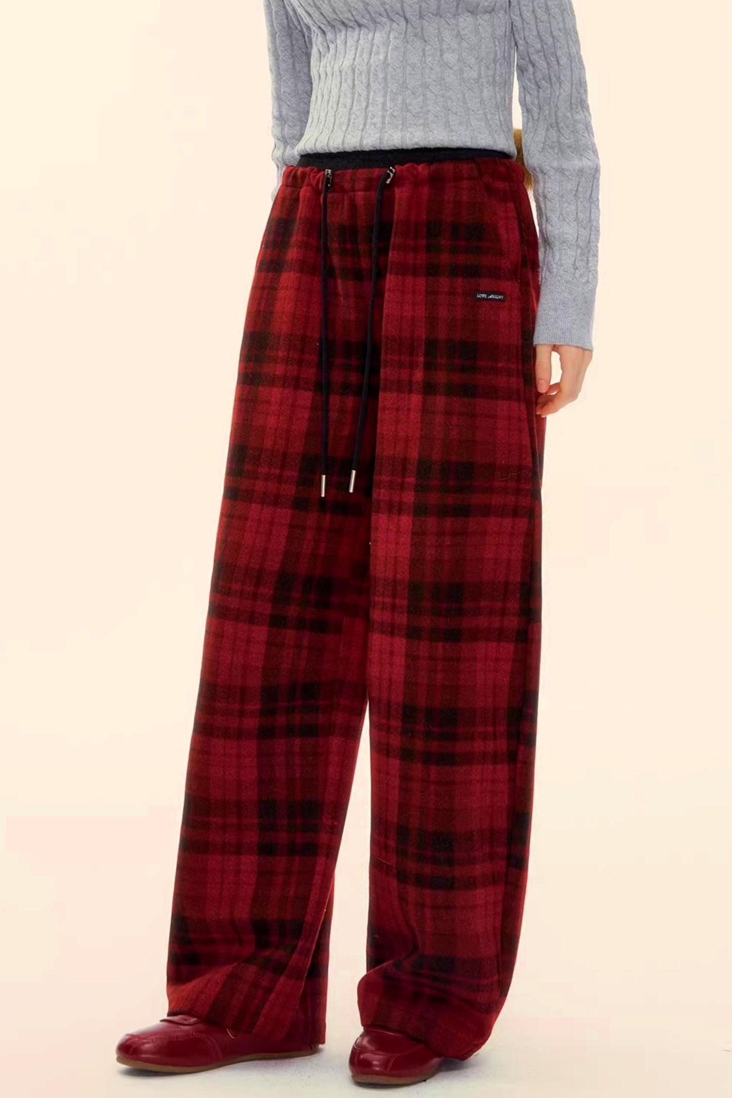 Woolen Plaid Retro Fleece-Lined Pants