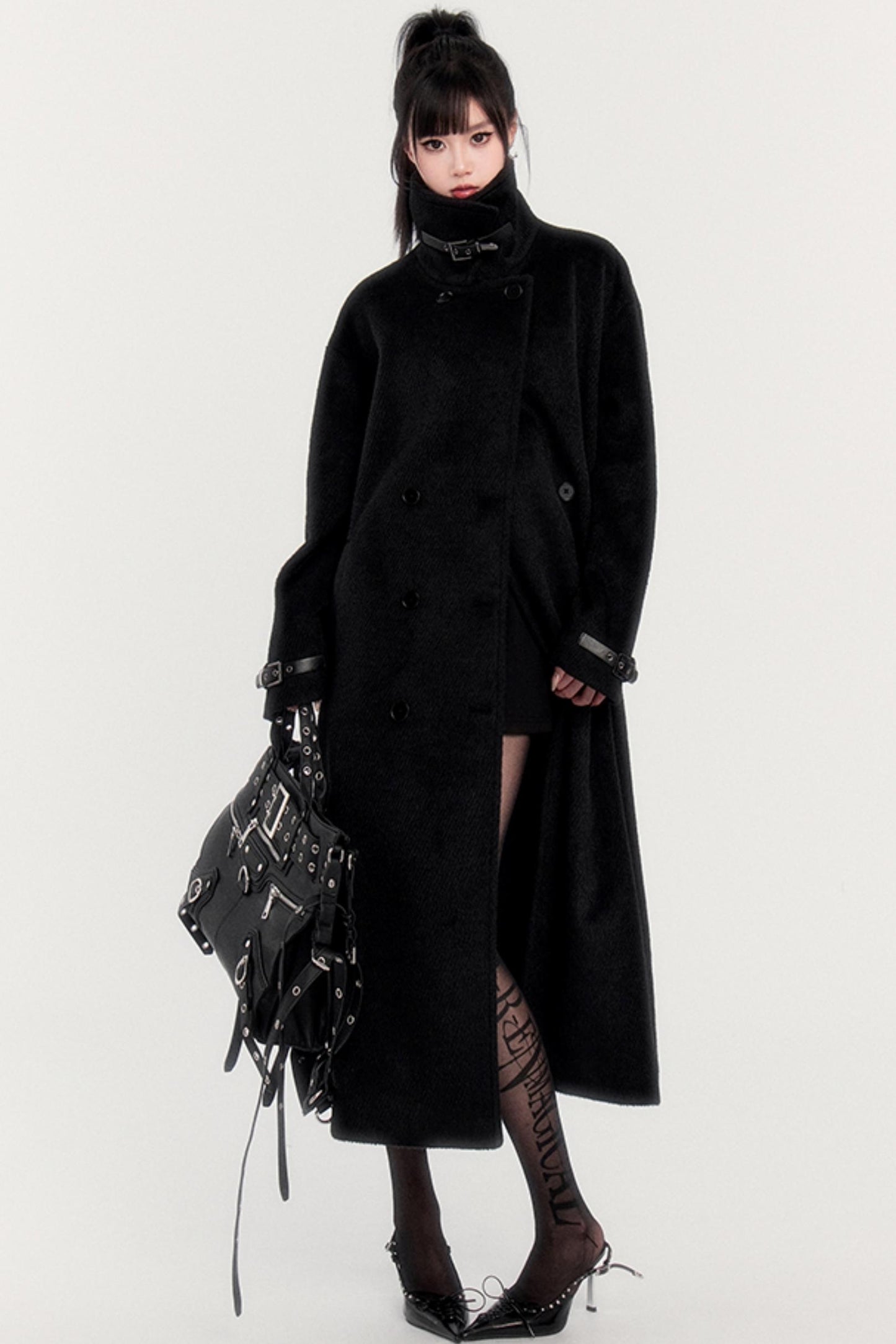 Stand-Up Collar Long Tweed Coat