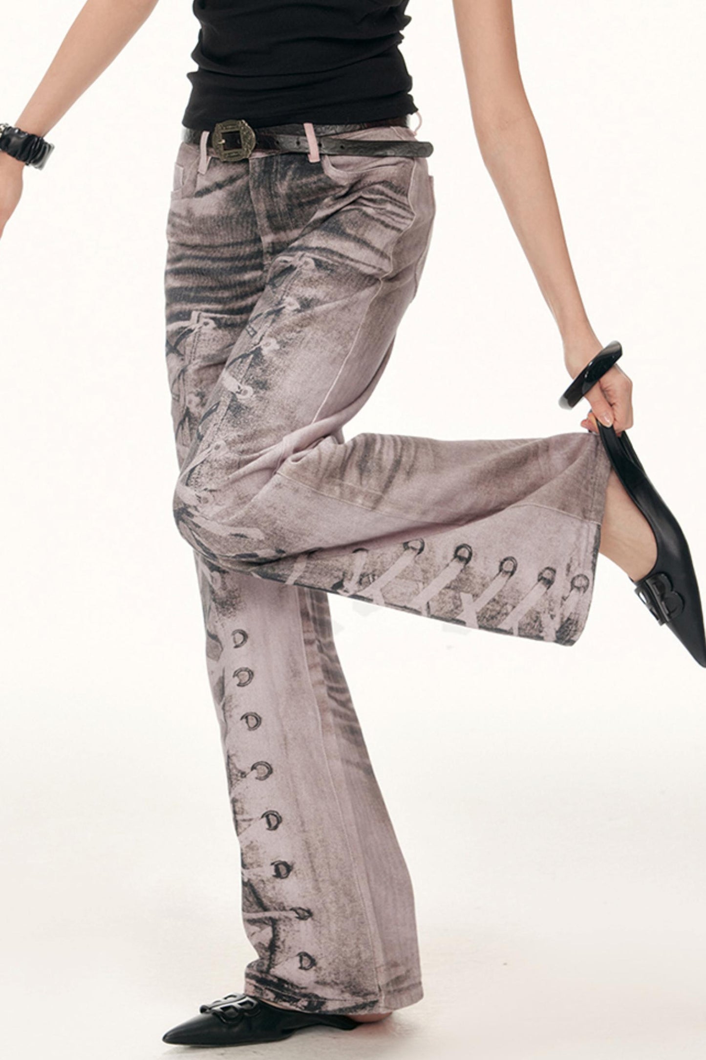 Digital Print Wide-Leg Jeans