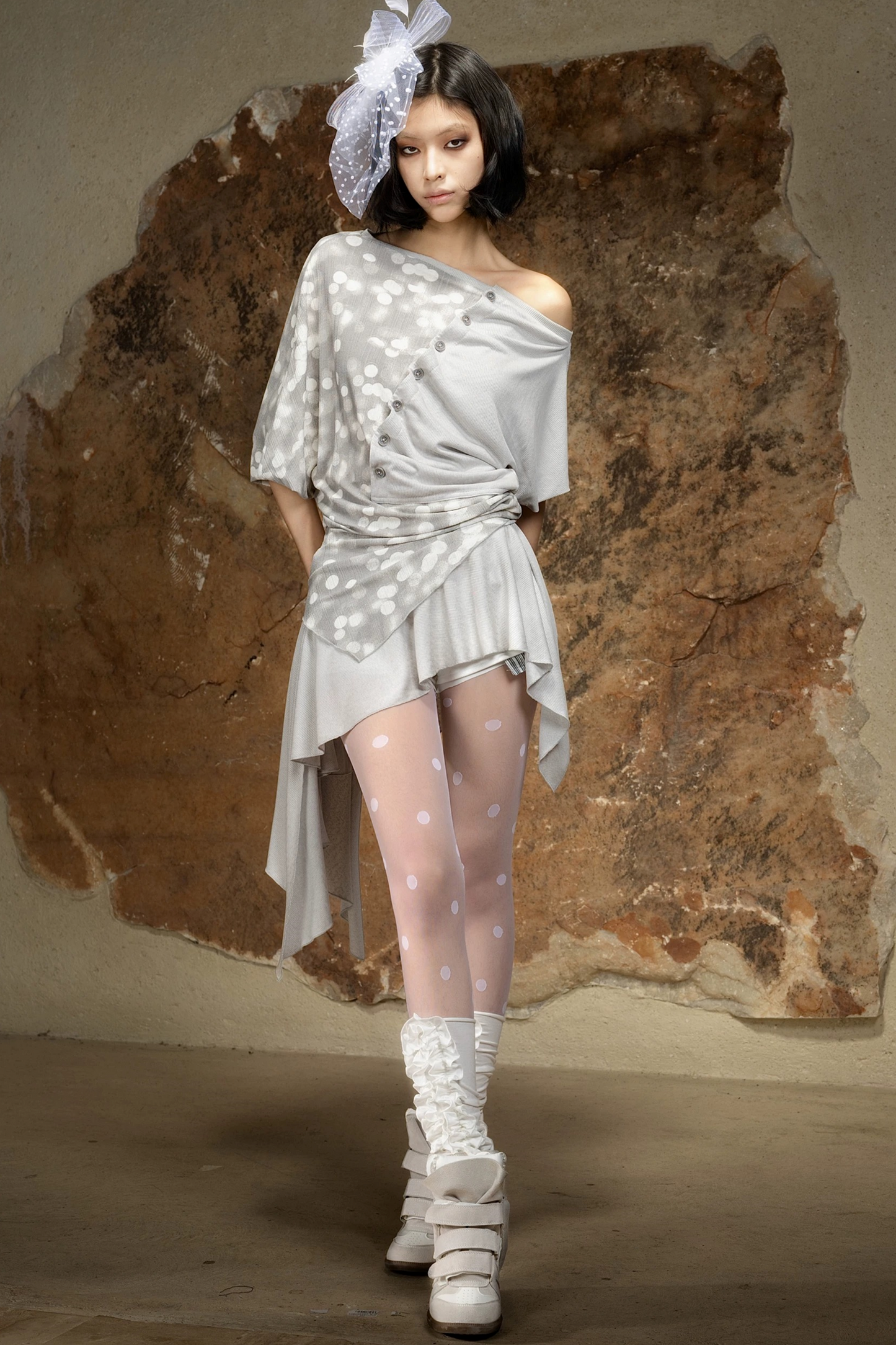 Patchwork Asymmetrical Off-Shoulder Top