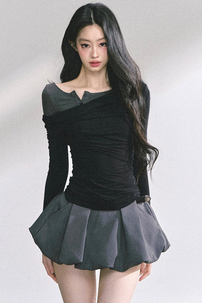 Korean Off-The-Shoulder Black Top