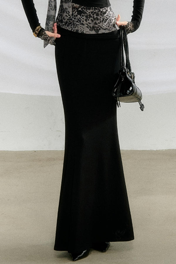 프린트 릴랙스 핏 피쉬테일 스커트 