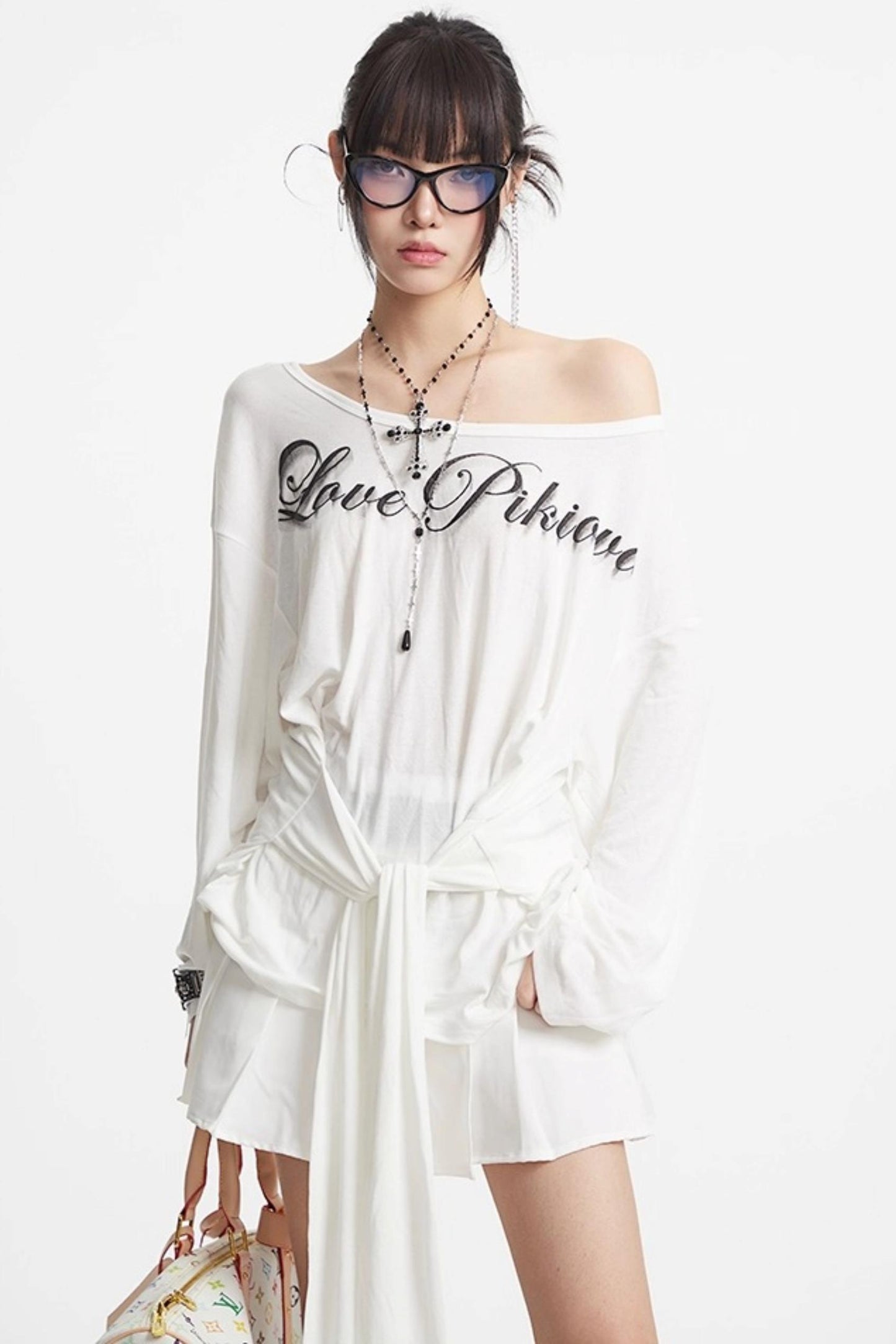 Shoulder Black White Long Sleeve Top